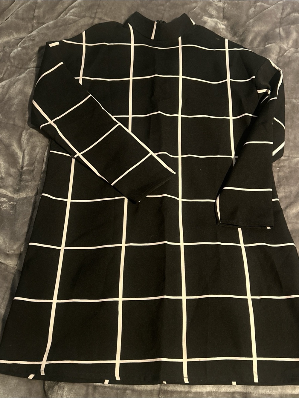 Shift dress with black and white grid pattern
